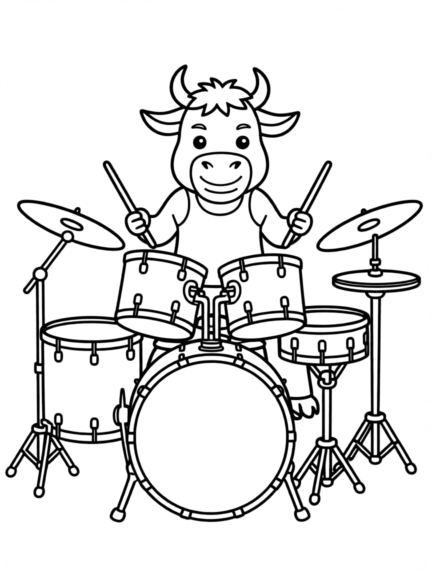 An ox playing a giant drum set.