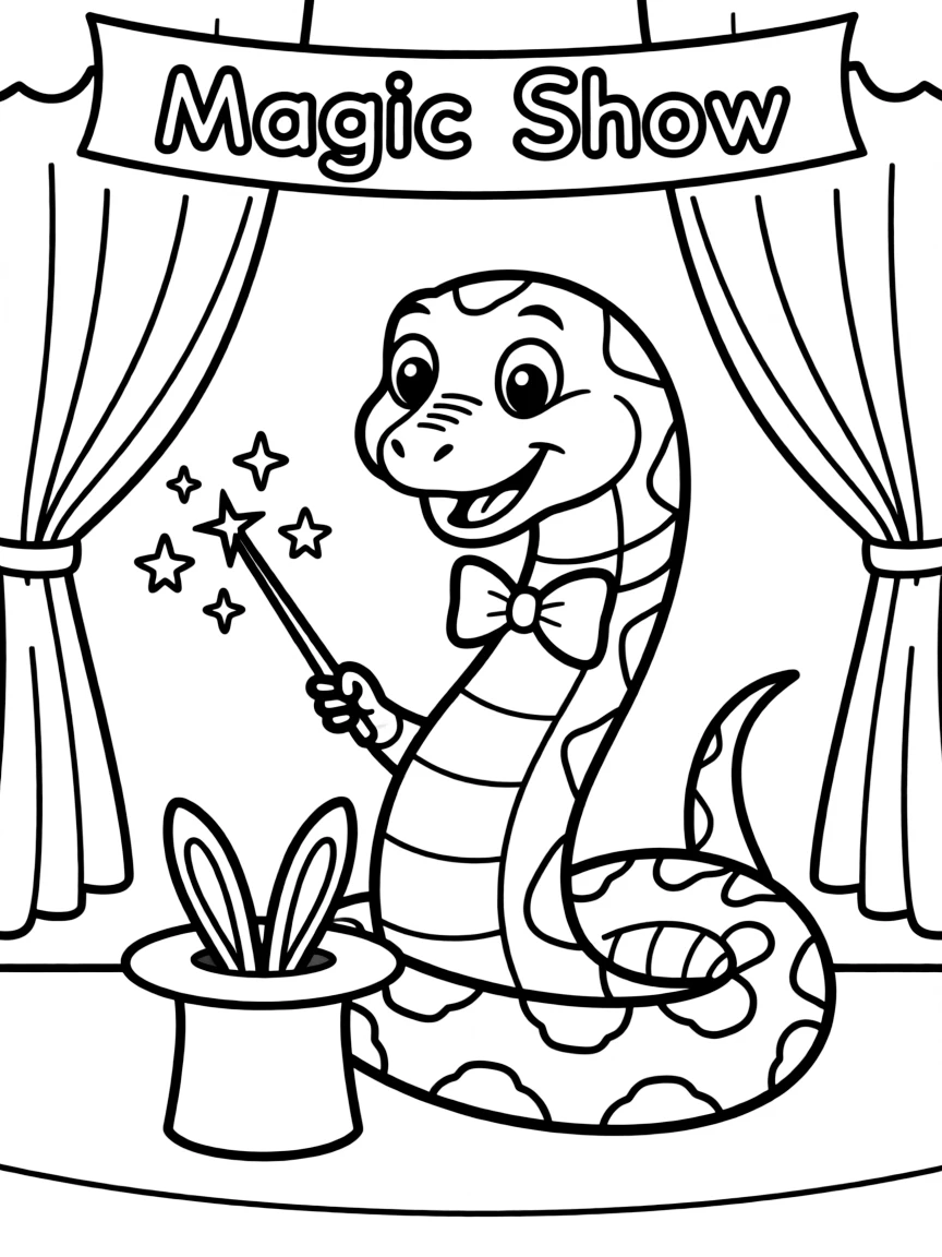 A snake wearing a bow tie, performing a magic show.