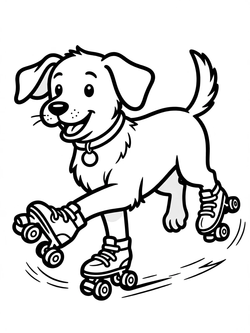 A dog wearing tiny roller skates, gliding gracefully.