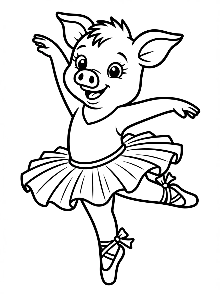 A pig wearing a tutu, dancing ballet.