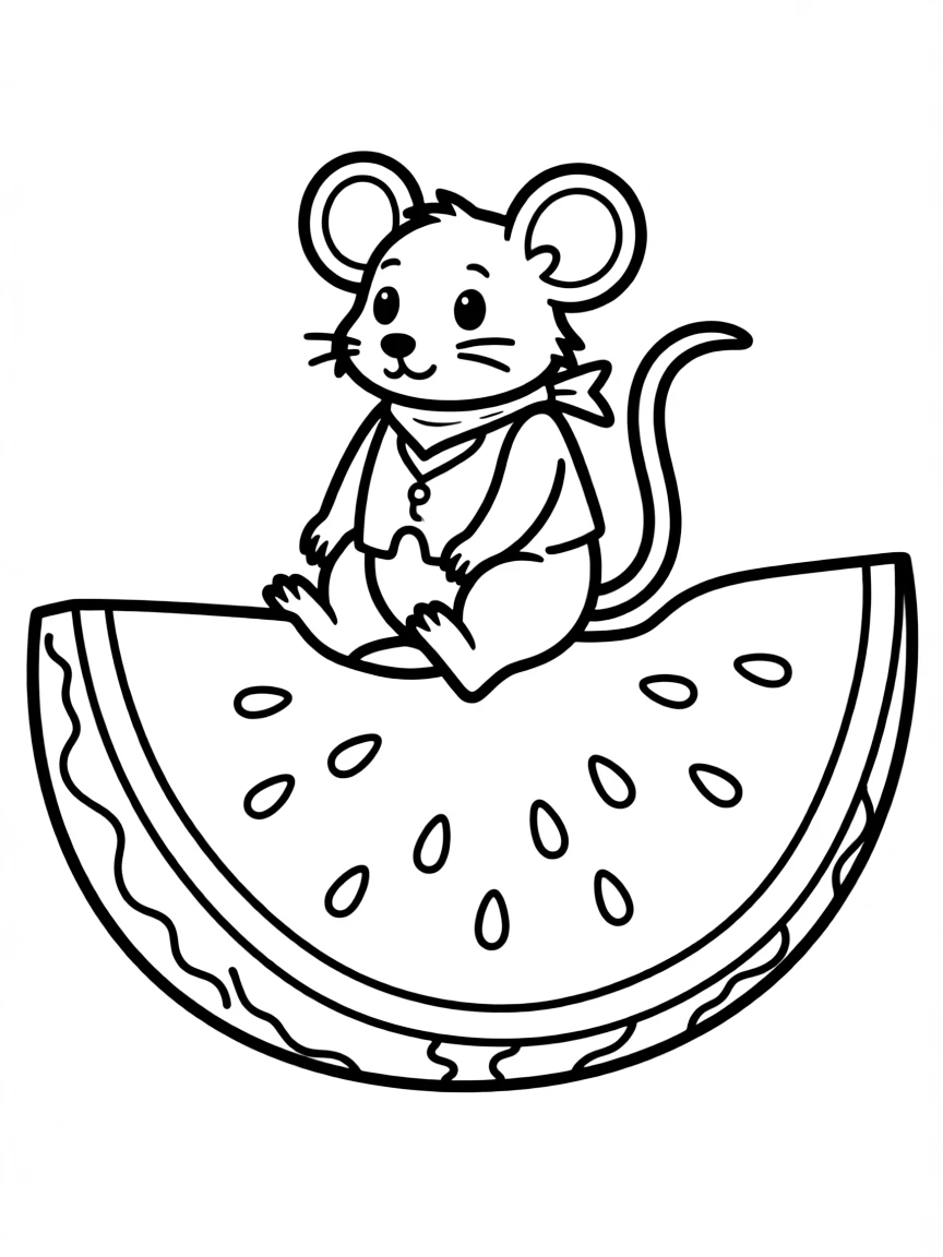 A rat sitting on a giant slice of watermelon.