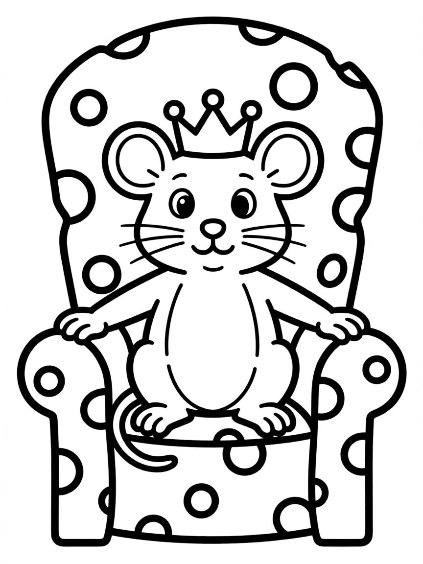 A rat wearing a tiny crown, sitting on a throne of cheese.