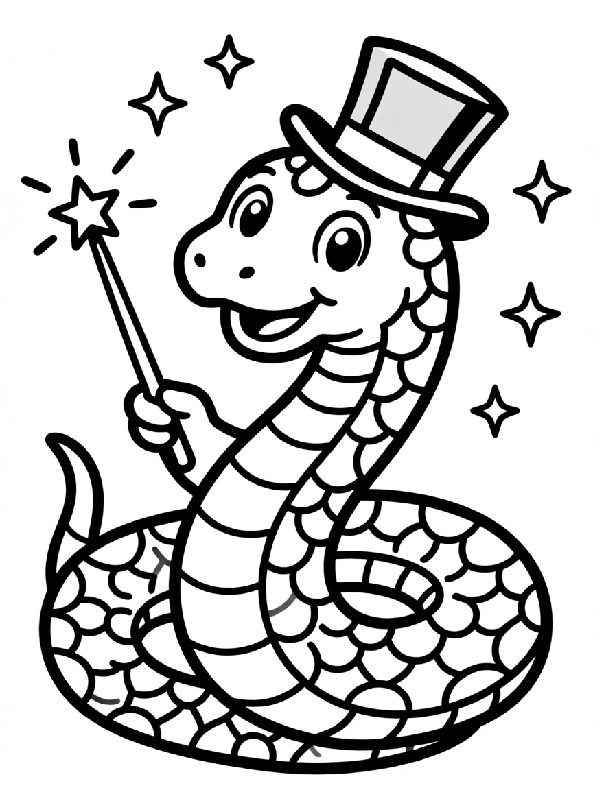 A snake wearing a tiny top hat, performing a magic trick.