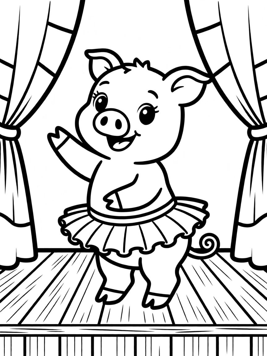 A pig wearing a tiny tutu, performing on stage.
