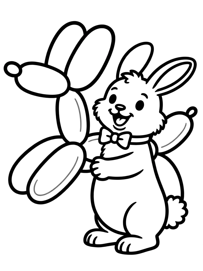 A rabbit holding a giant balloon animal.