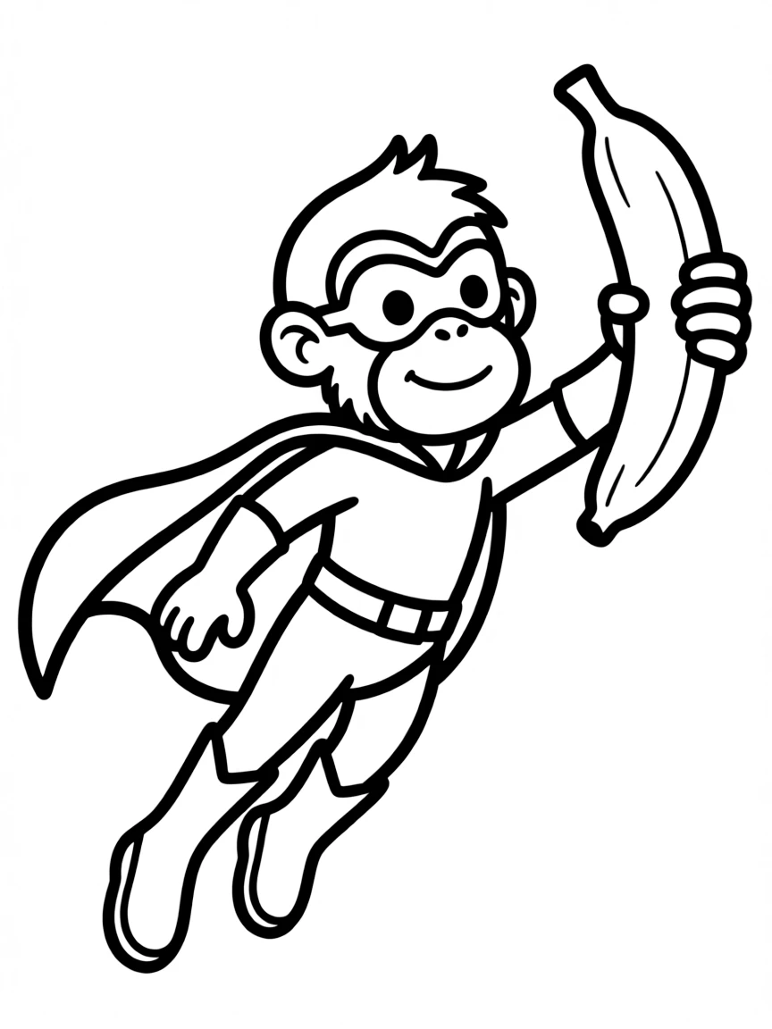 A monkey dressed as a superhero, saving a banana.