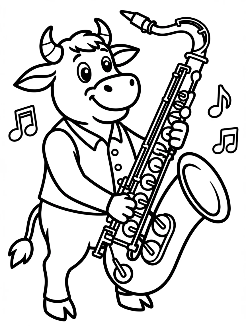 An ox playing a giant saxophone.