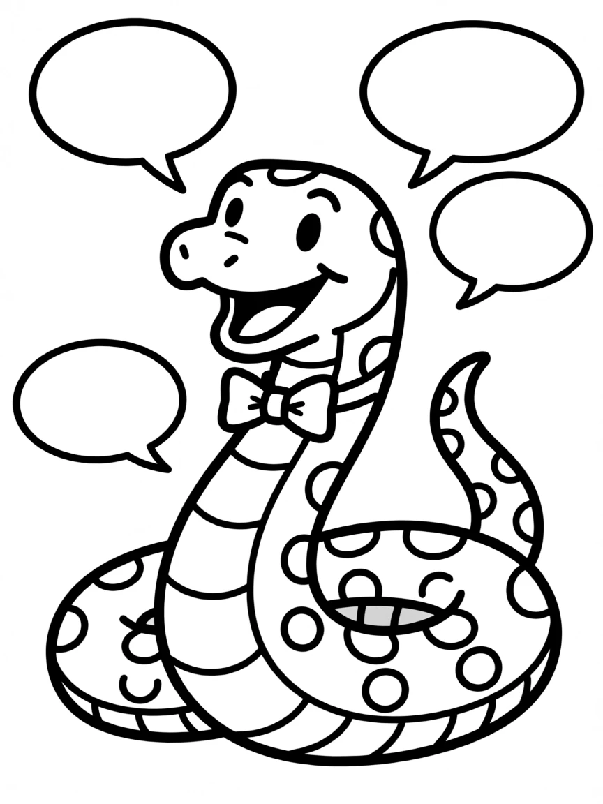 A snake wearing a tiny bow tie, telling jokes.