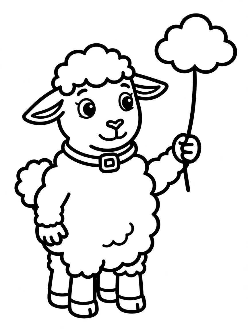 A sheep holding a tiny, fluffy cloud with a string.