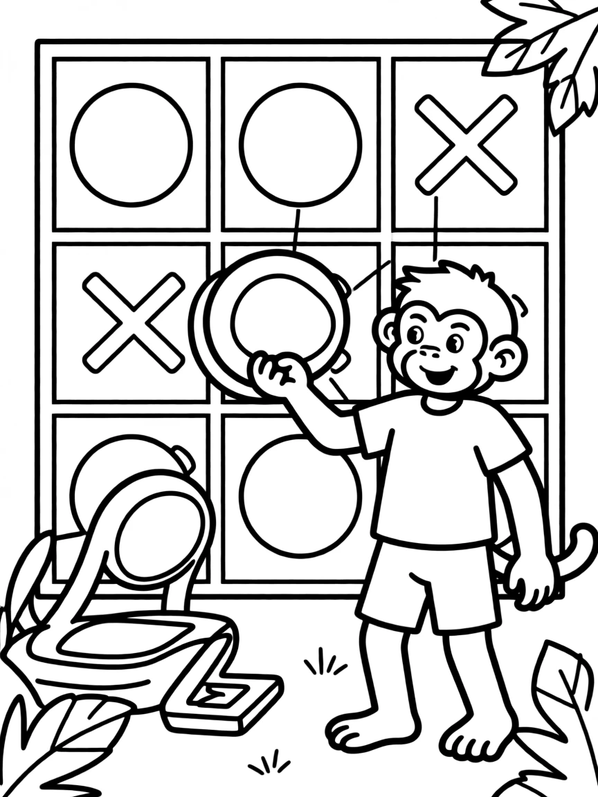 A monkey playing a giant game of tic-tac-toe.