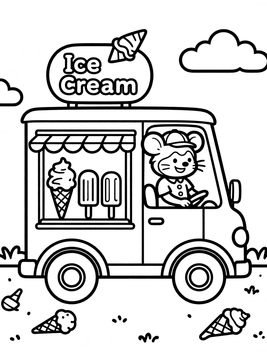 A rat driving a tiny ice cream truck.