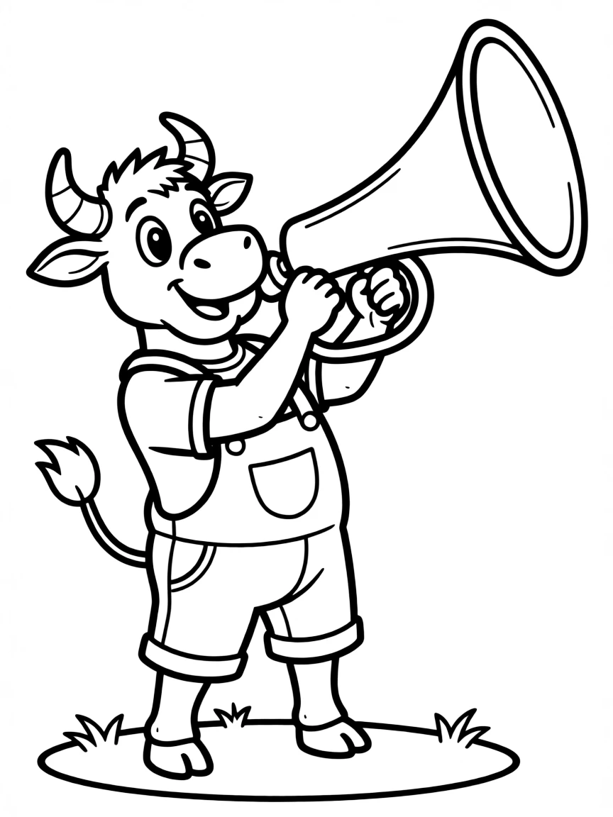 An ox playing a giant trumpet.