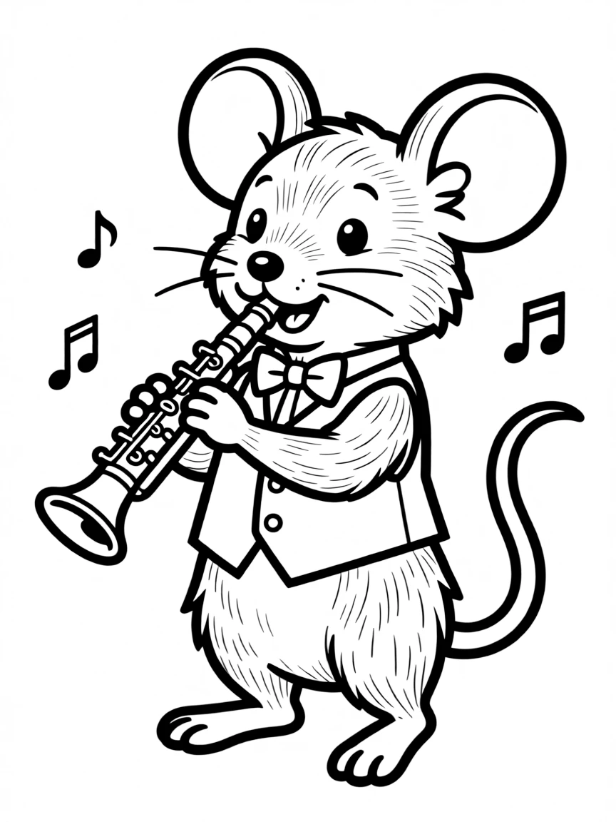 A rat playing a tiny clarinet.