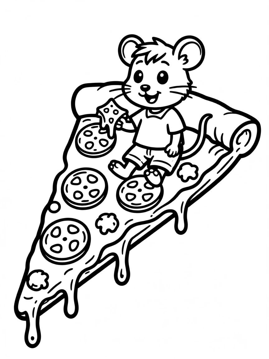 A rat sitting on a giant slice of pizza.