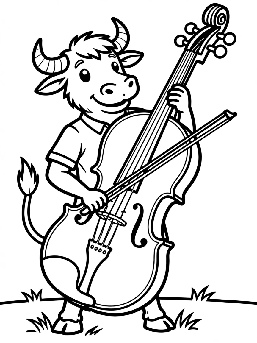 An ox playing a giant violin.