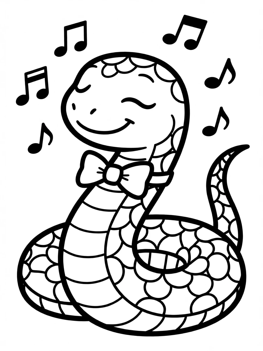 A snake wearing a tiny bow tie, singing a lullaby.