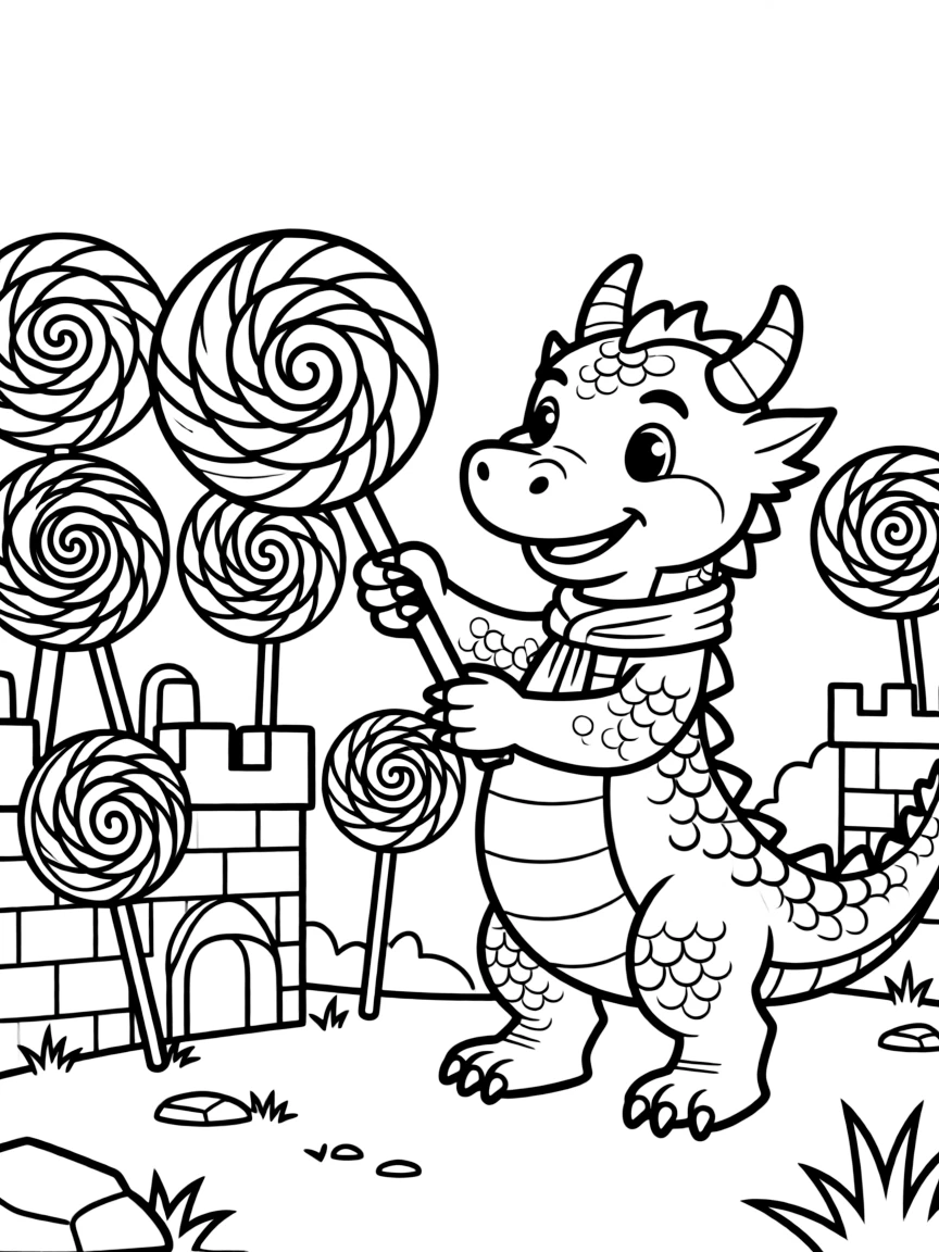A dragon building a fortress of giant lollipops.