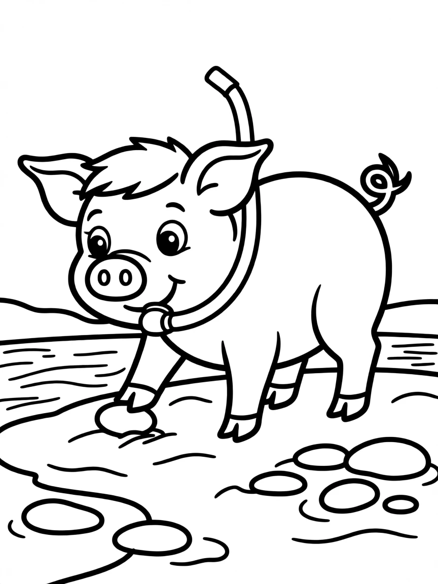 A pig wearing a tiny snorkel, collecting colorful pebbles.