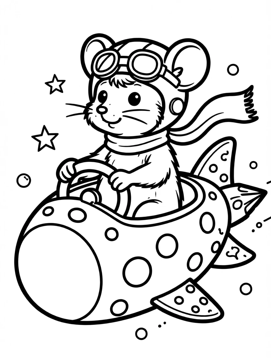 A rat driving a tiny rocket ship made of cheese.