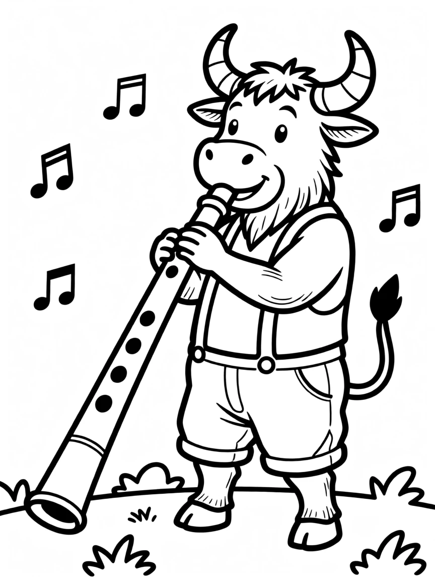 An ox playing a giant flute.