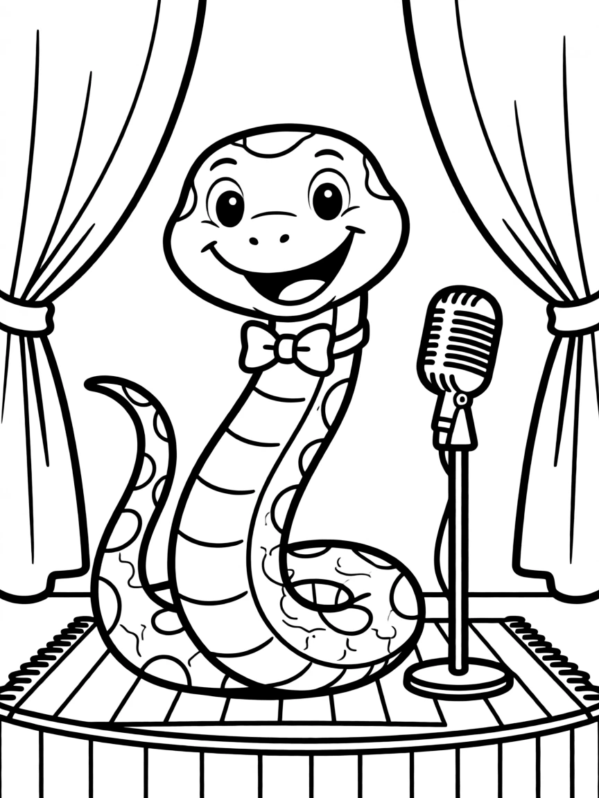A snake wearing a tiny bow tie, performing a comedy routine.