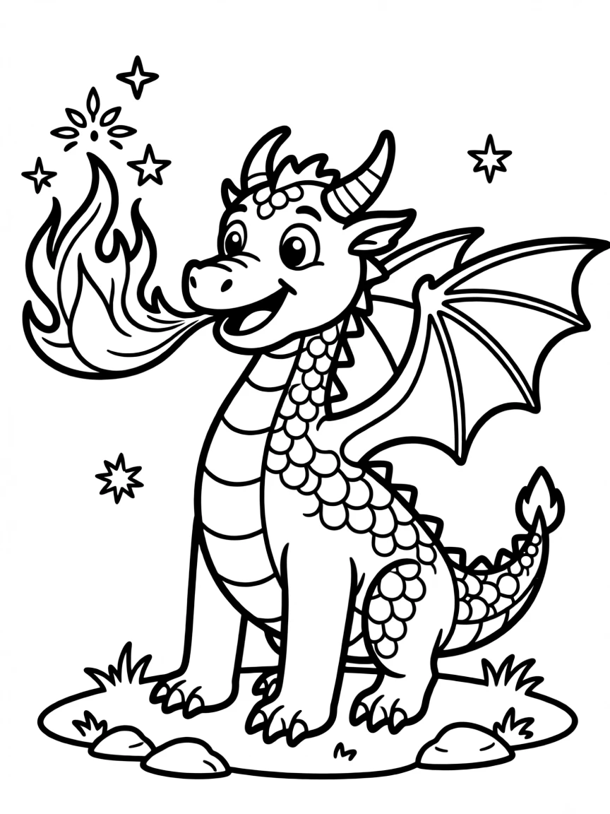 A dragon blowing fire that makes beautiful sparkles.