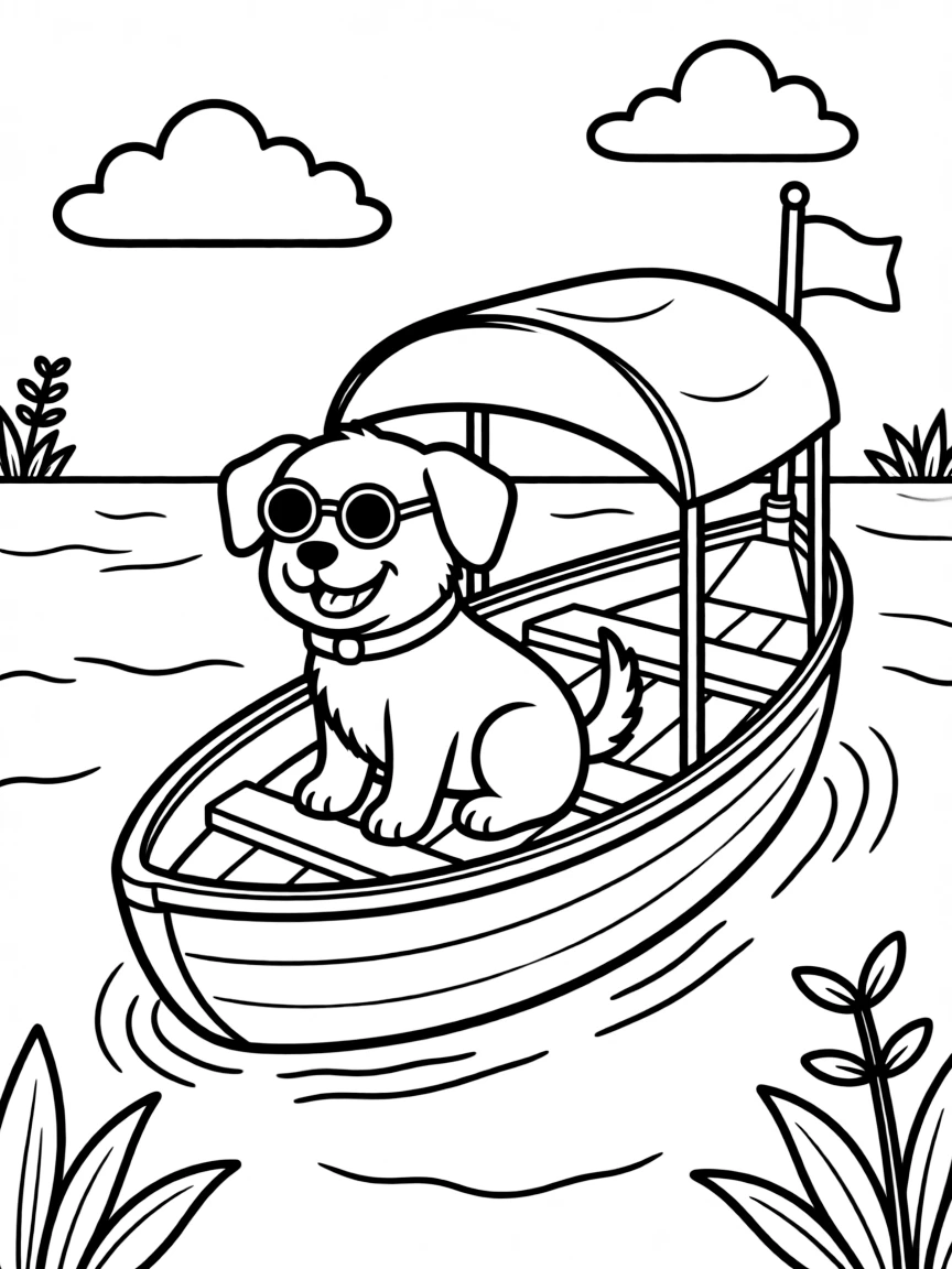 A dog wearing tiny sunglasses, enjoying a boat ride.