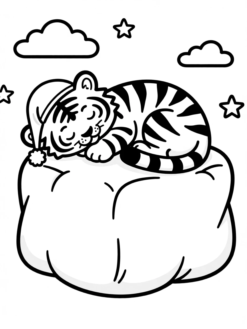 A tiger cub napping in a giant, fluffy marshmallow.