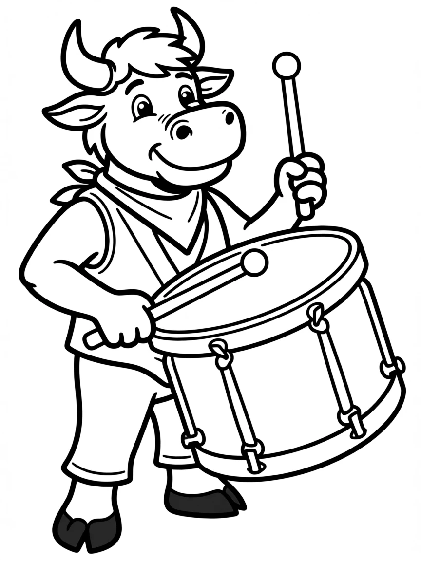 An ox playing a giant drum.