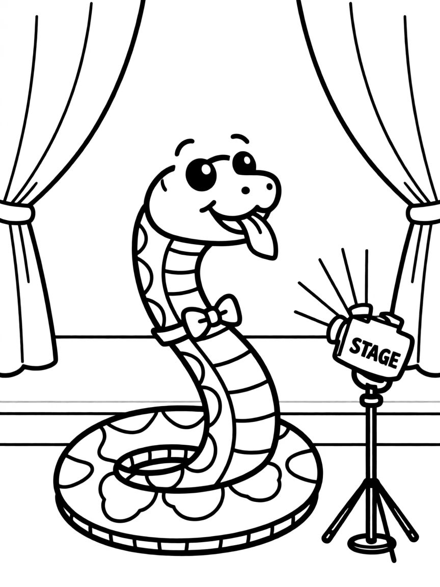 A snake wearing a tiny bow tie, acting in a play.