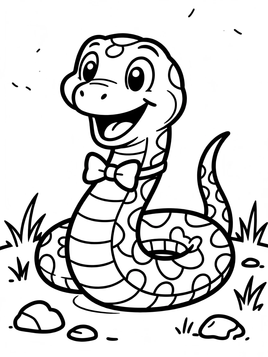 A snake wearing a tiny bow tie, telling a funny story.
