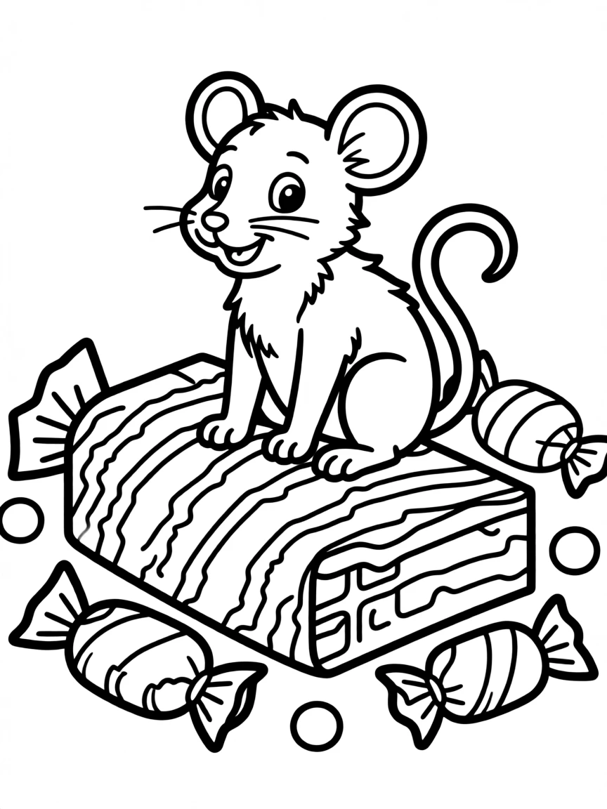 A rat sitting on a giant candy bar.
