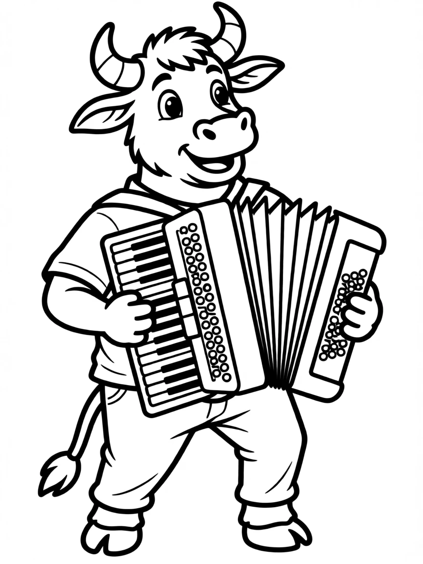 An ox playing a giant accordion.