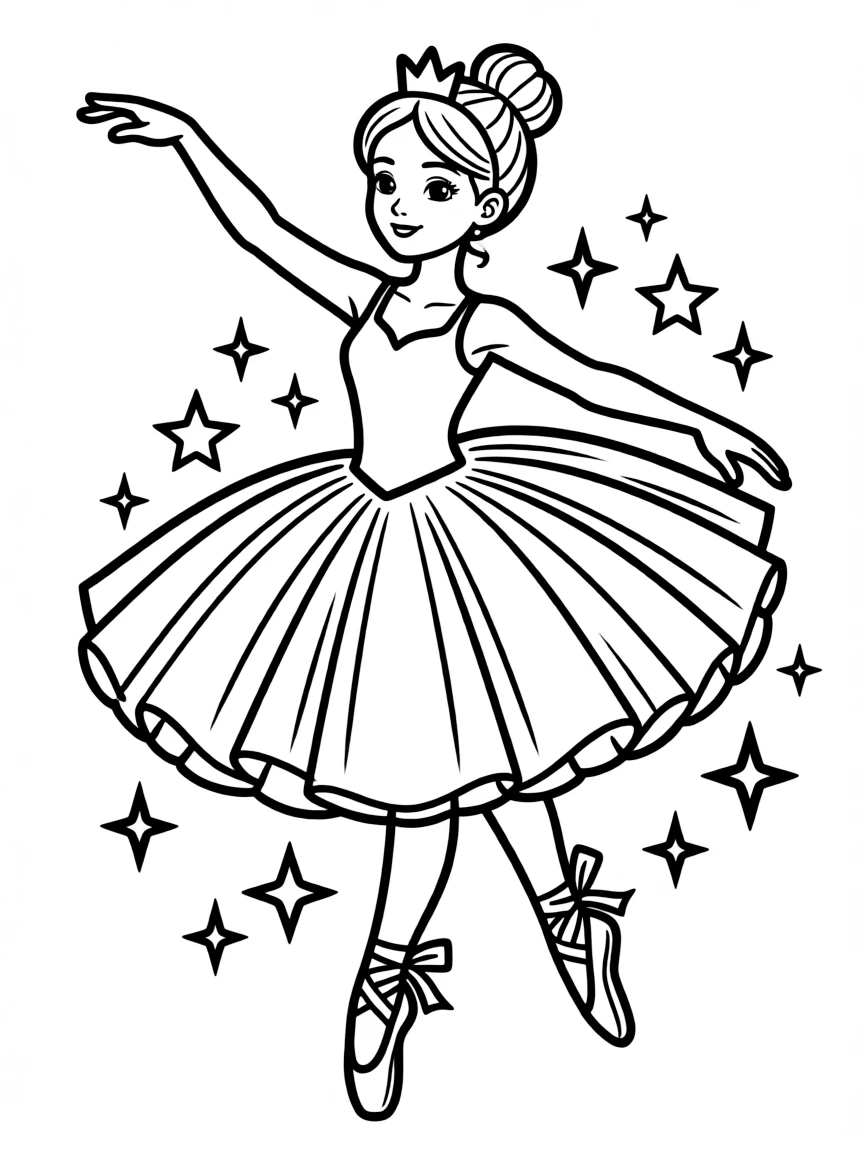 A princess doing ballet, gracefully posing with her arms outstretched.