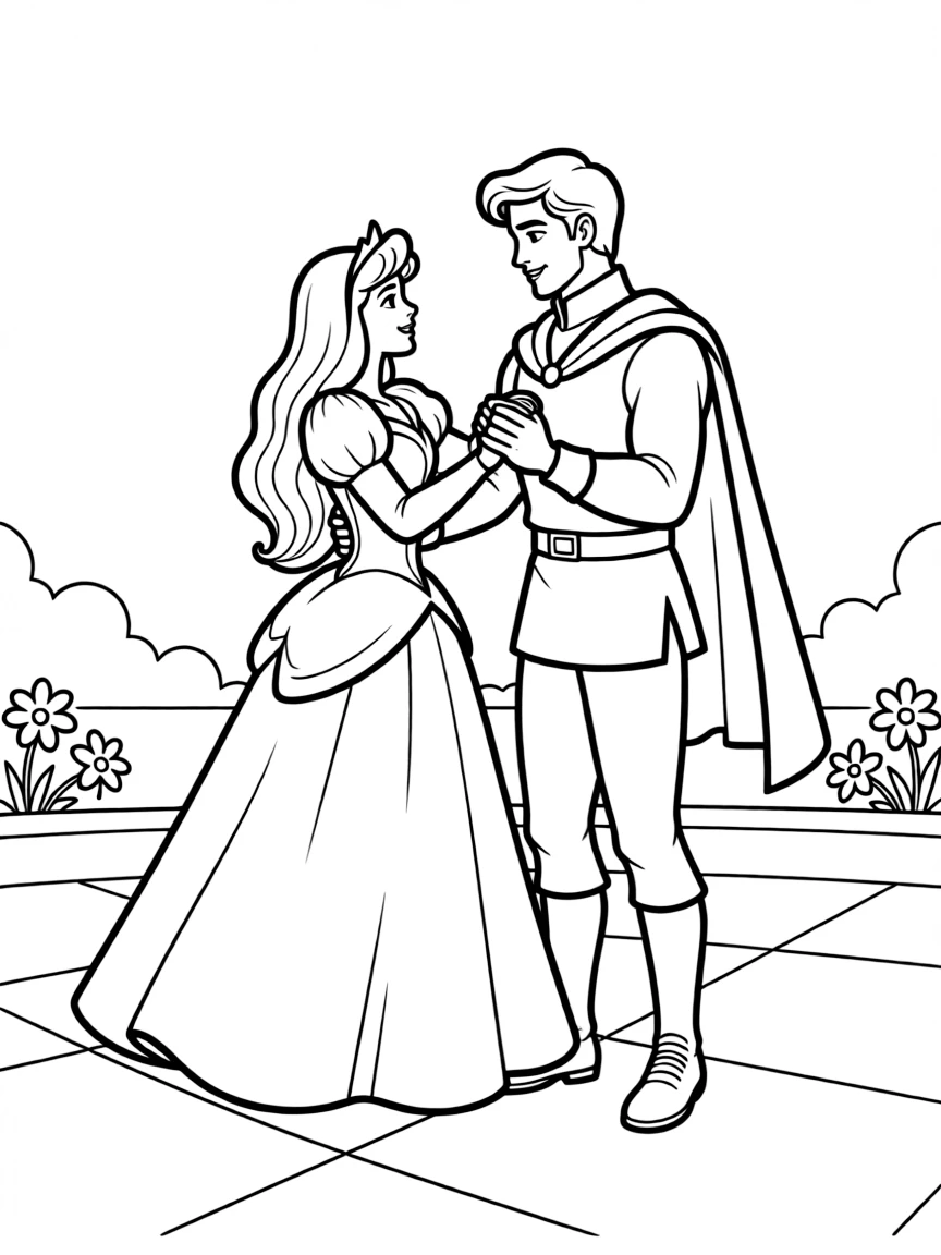 Aurora and Prince Phillip sharing a romantic dance after she wakes up.