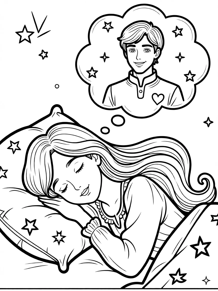 Aurora dreaming of her true love, looking serene in her sleep.