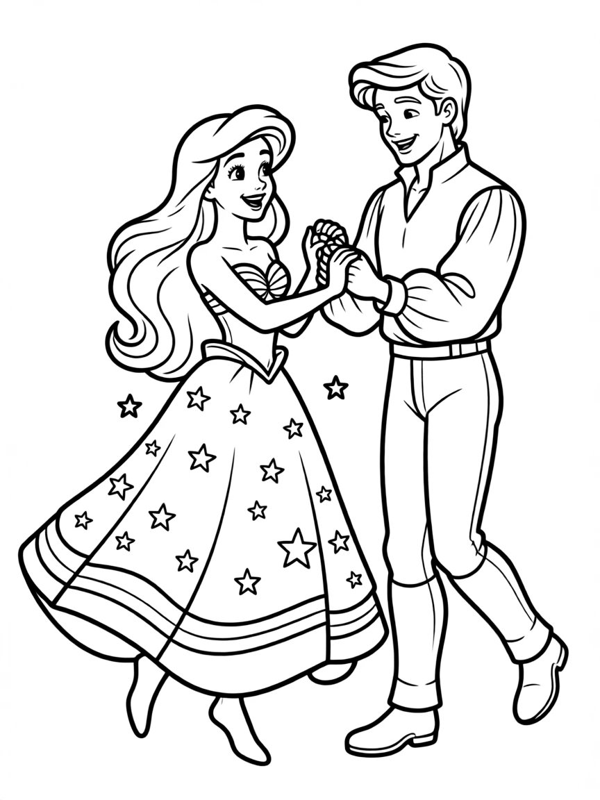 Ariel as a human, wearing her sparkling dress, dancing with Prince Eric.