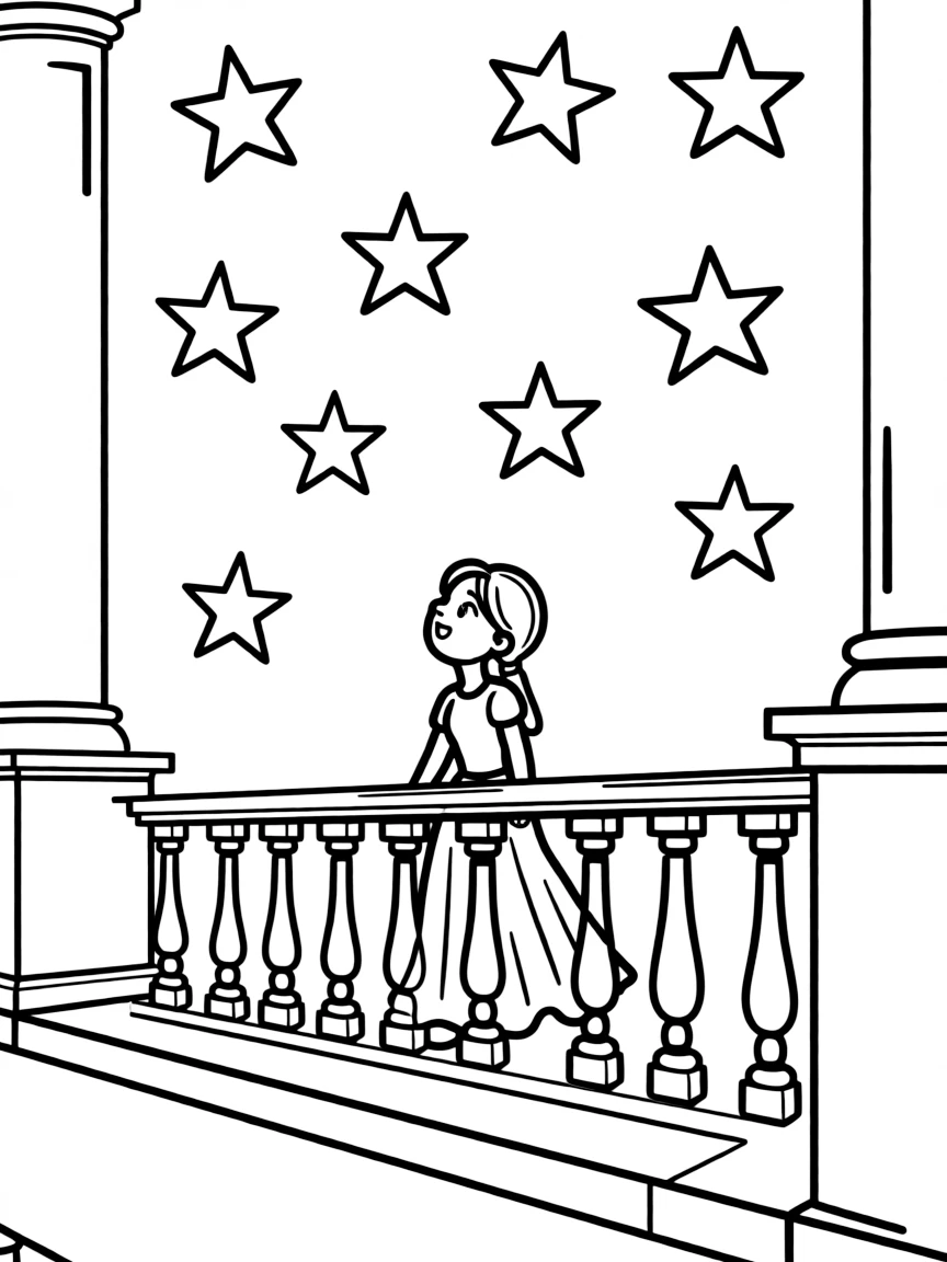 Jasmine on the balcony of the palace, looking up at the stars.
