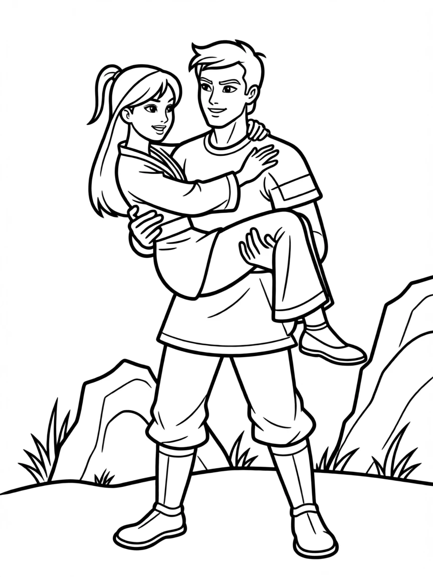 Mulan saving Captain Shang, looking heroic and strong.