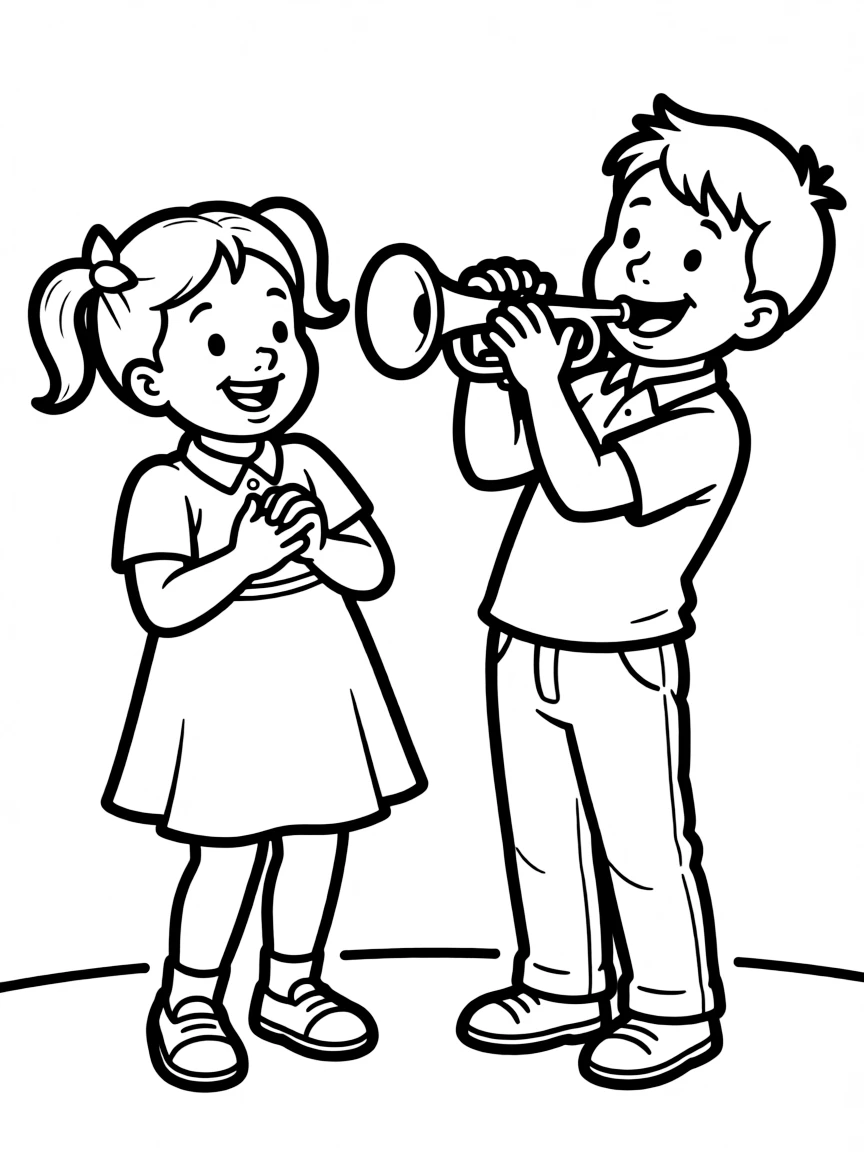 Tiana with Louis playing his trumpet, looking excited.