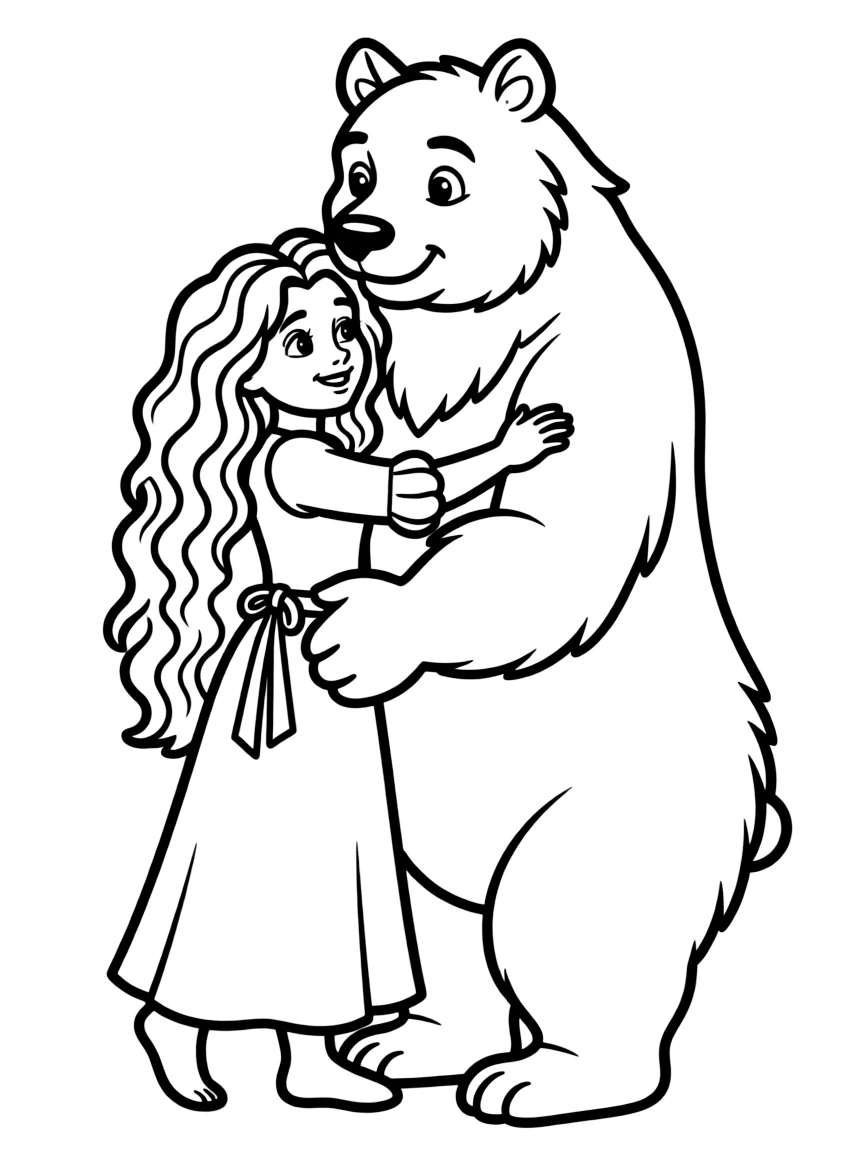 Merida embracing her mother, who is a bear, with love and understanding.