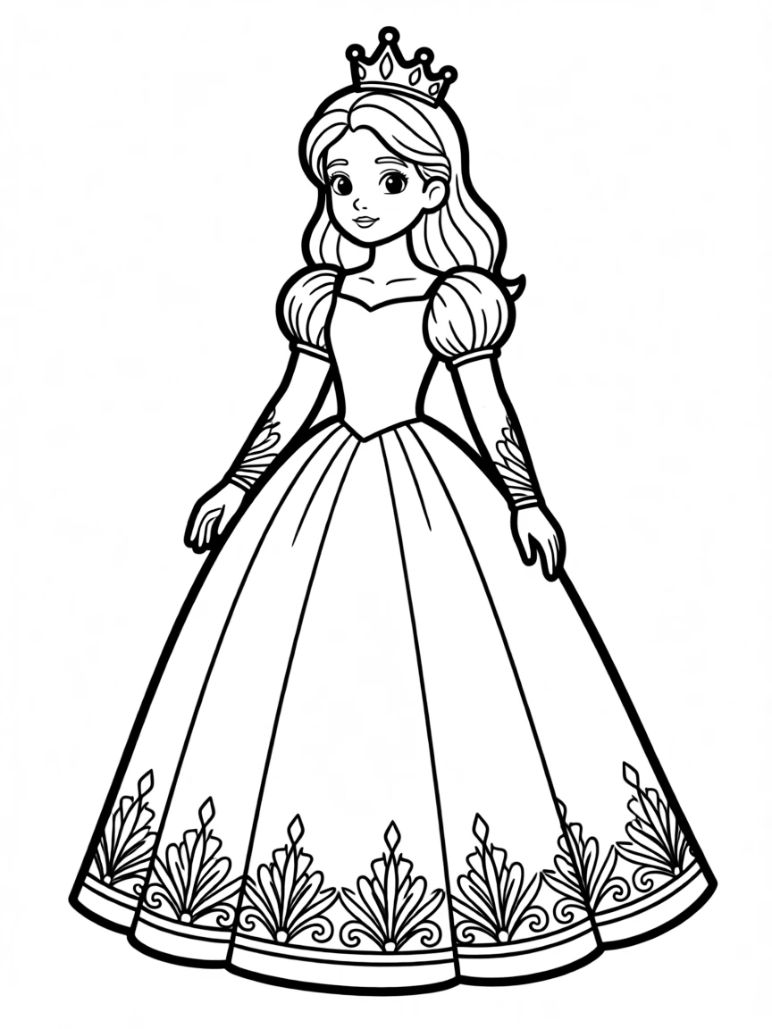 Anna trying on a beautiful coronation gown, looking elegant.