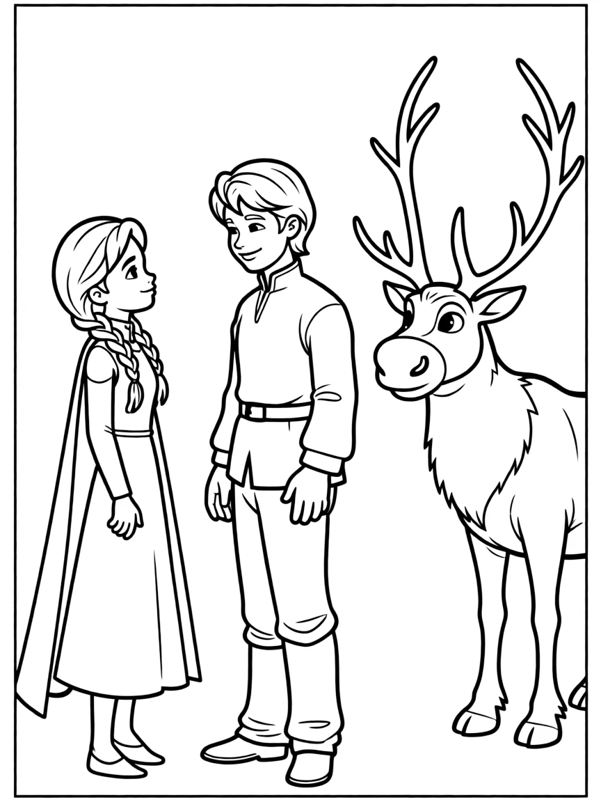 Anna giving Kristoff a loving look, with Sven watching.