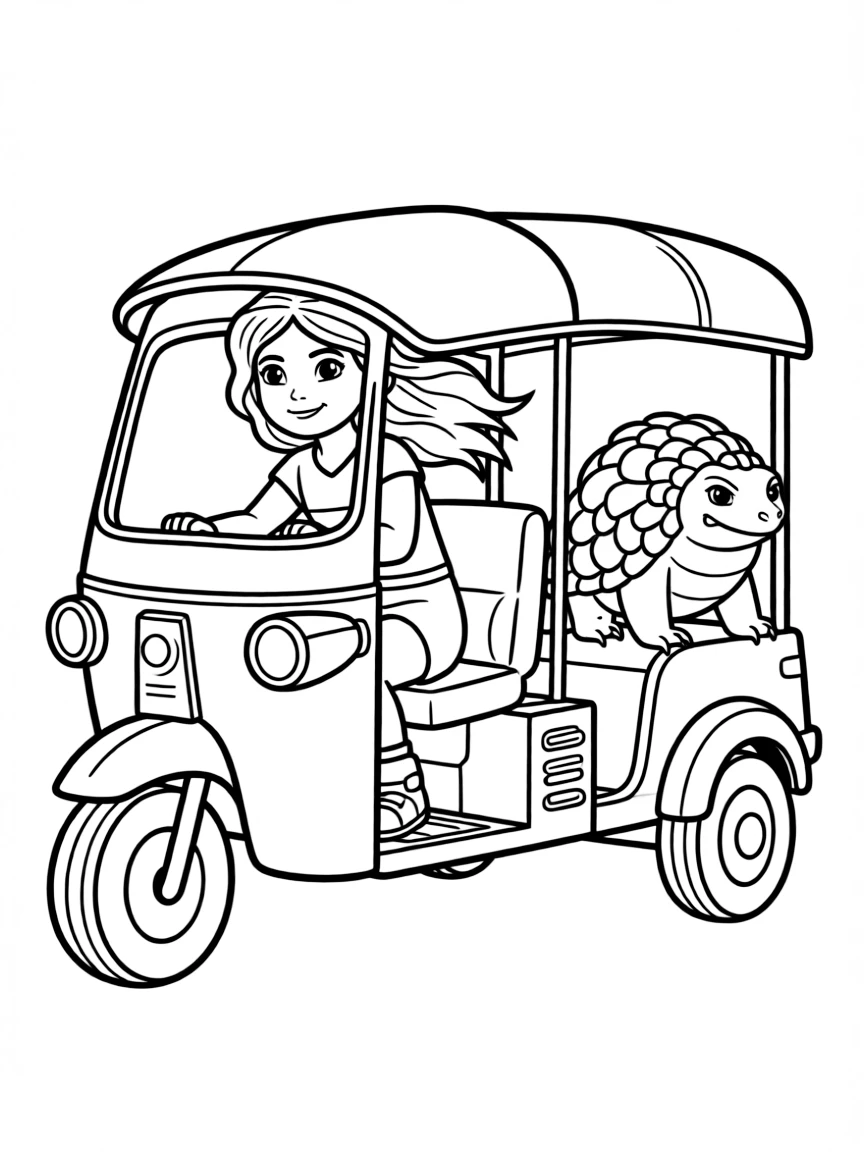 Raya riding on Tuk Tuk, her trusty armadillo companion, looking fierce.