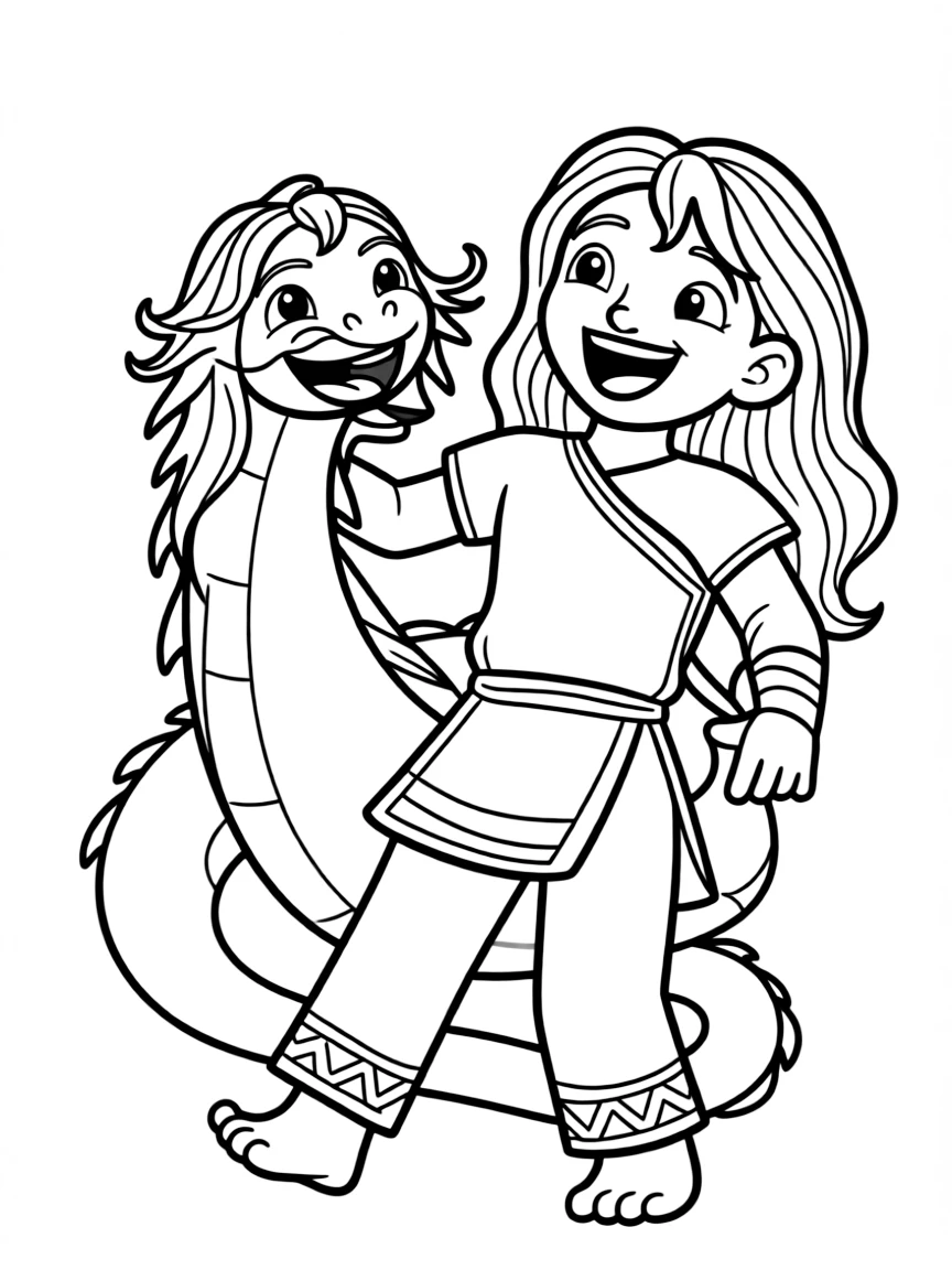 Raya with Sisu, the last dragon, laughing together.