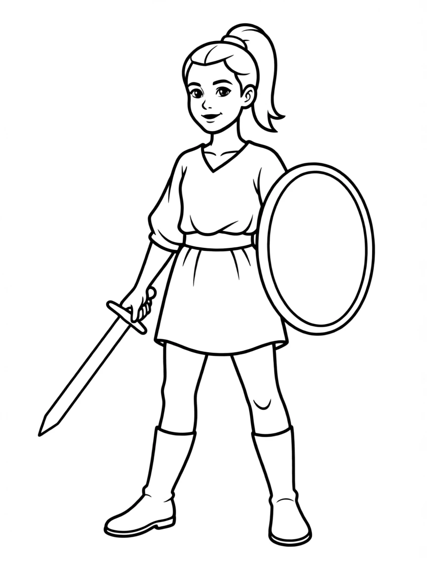 Raya wearing her warrior outfit, with her hair tied up.