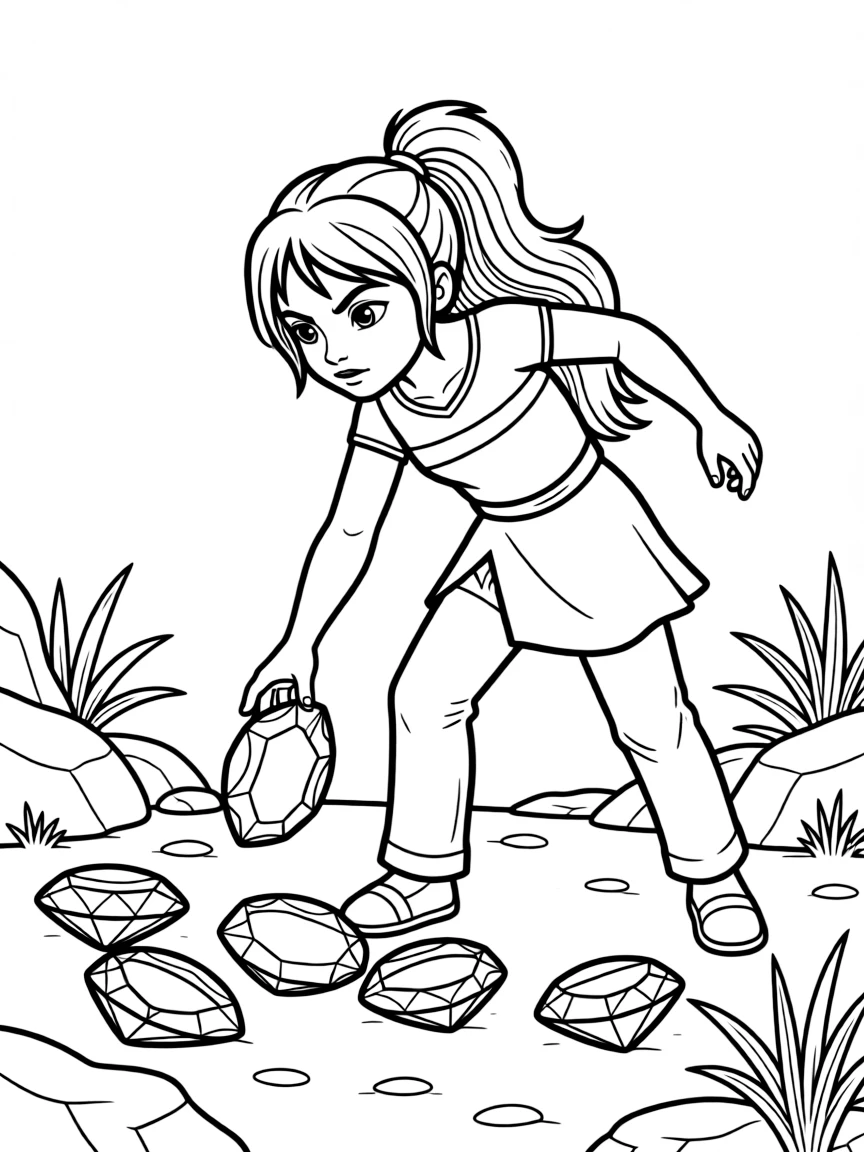 Raya collecting the dragon gems, with a determined expression.