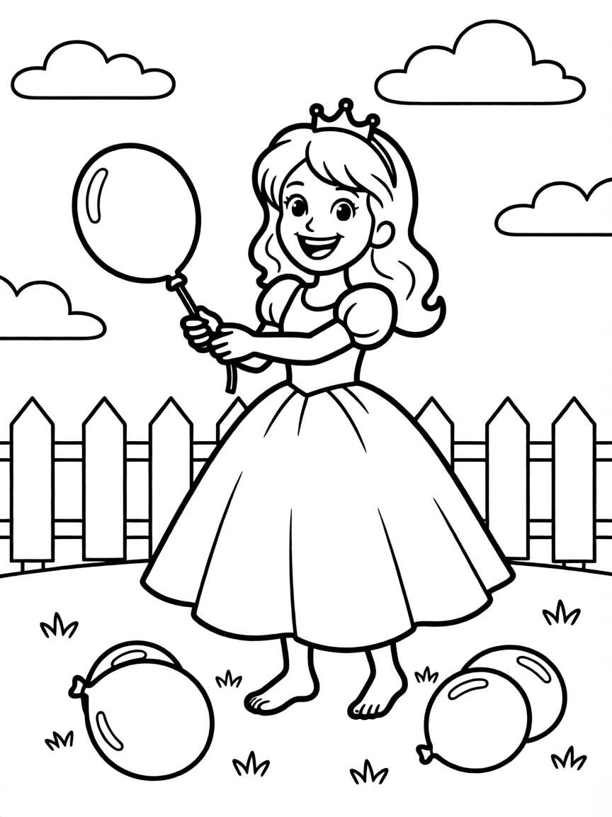 A princess having a water balloon fight, laughing mischievously.