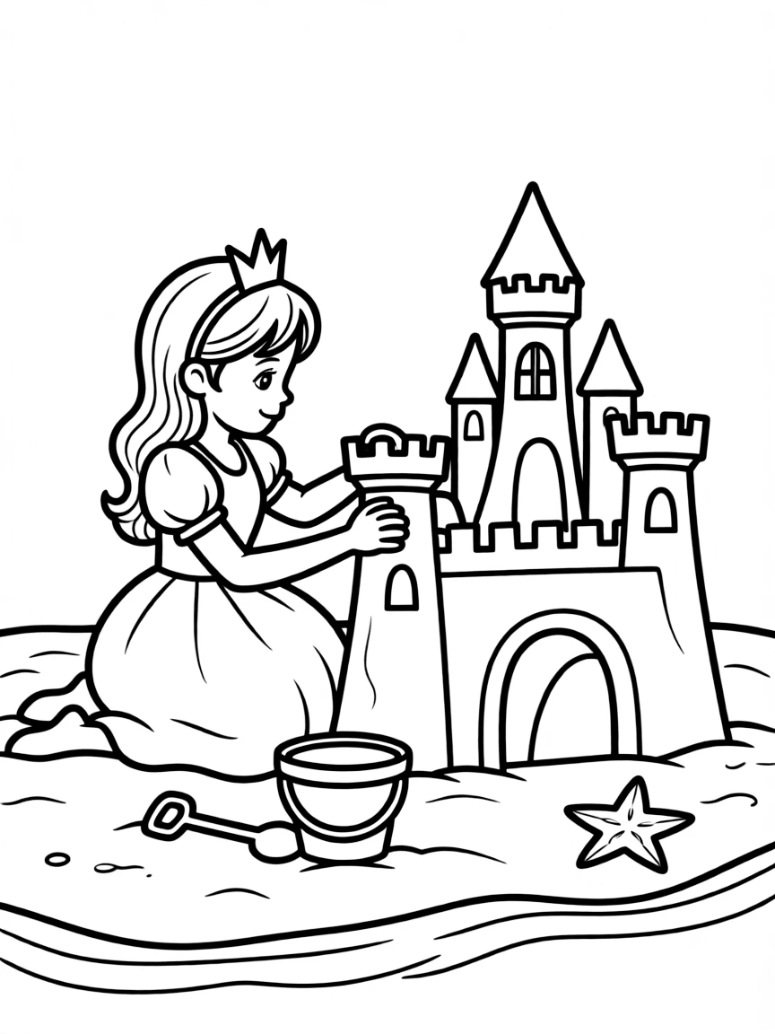 A princess making a sand sculpture of her castle.