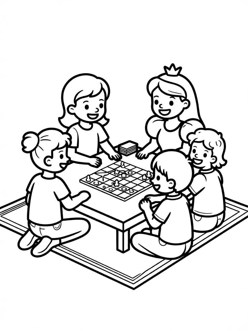 A princess playing a board game with her friends.